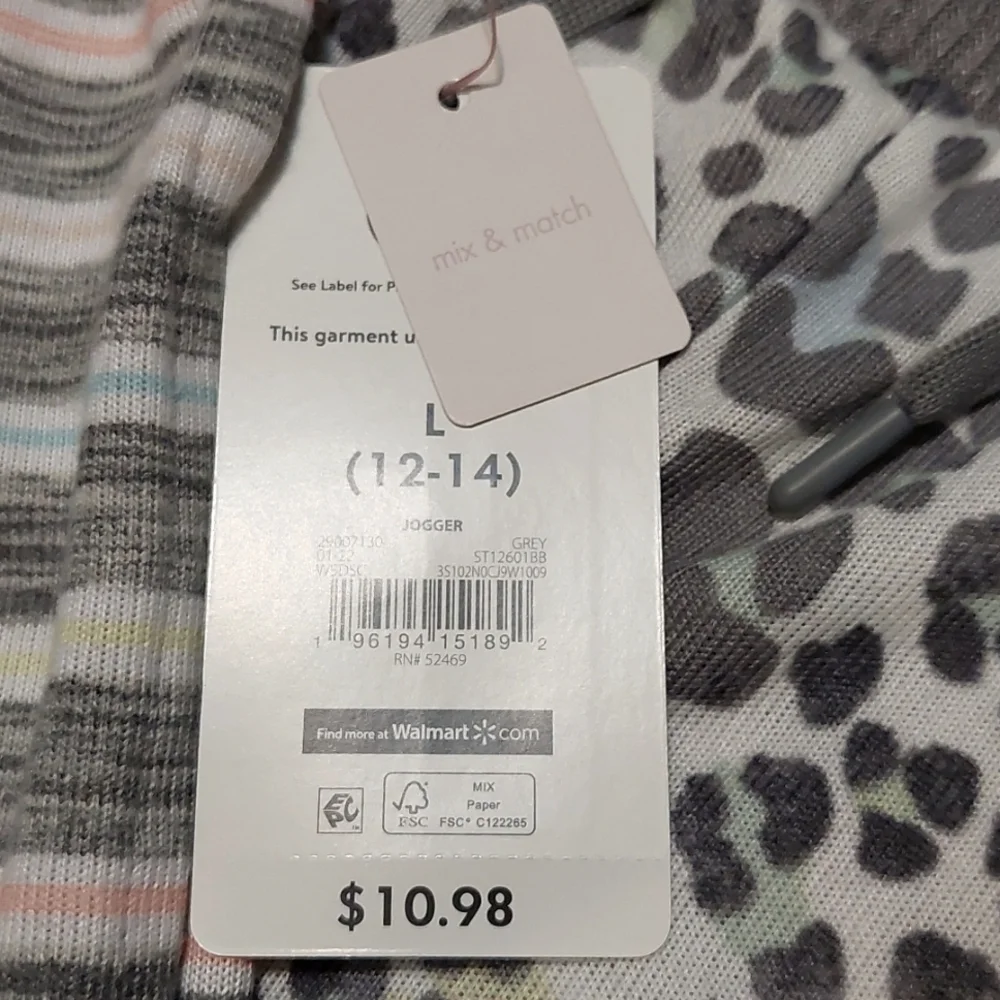 TWO Secret Treasure pajama pair gray lounge joggers cheetah and striped print - Picture 5 of 5